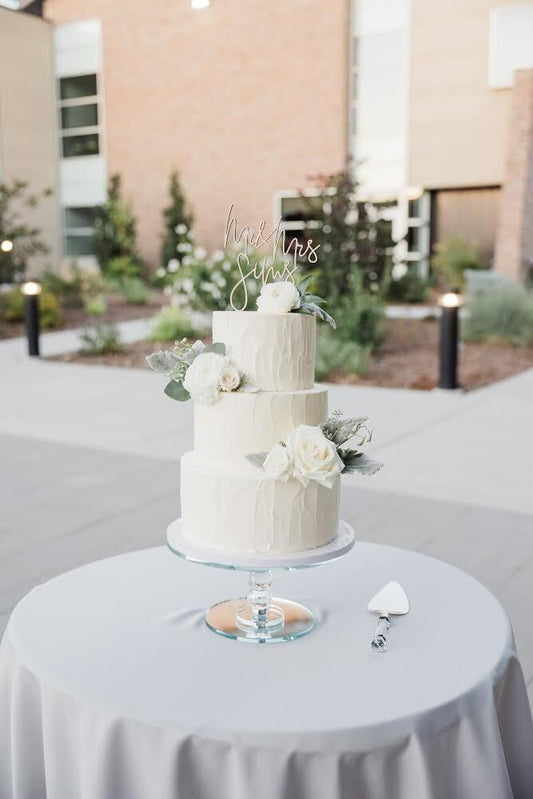 3 Tier Elegant Buttercream Wedding Cake - White & Green - Mr. & Mrs. - Davis County, Utah