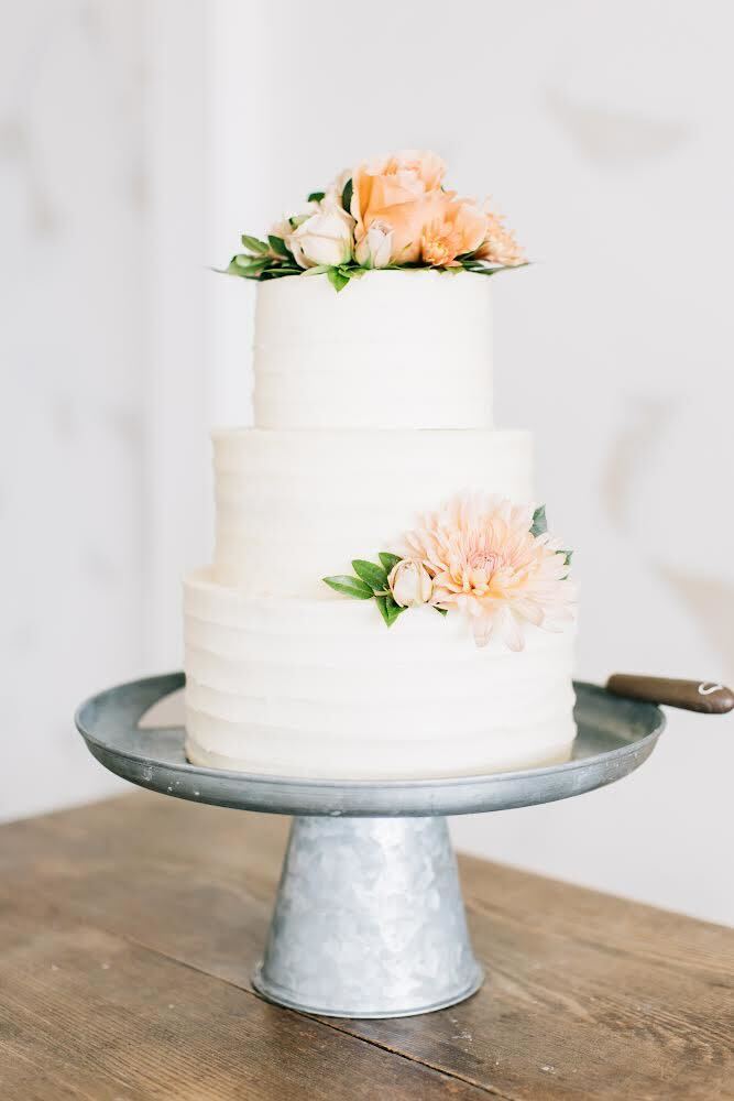 Rustic Simple 3 Tier Wedding Cake with Fresh Flowers in Davis County, Utah