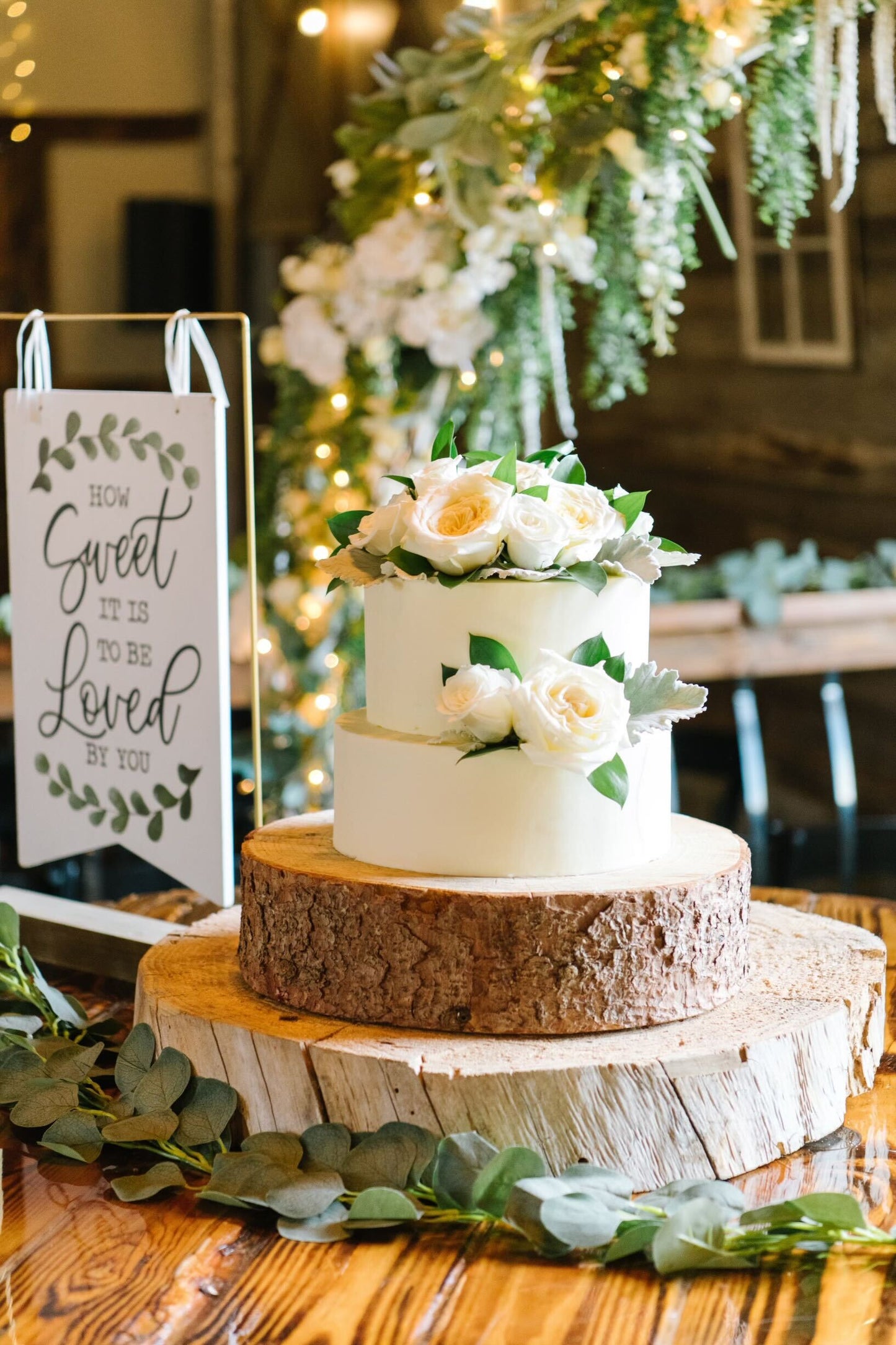 Simple Elegant Large 2 Tier Wedding Cake - White & Green - Rustic Wedding