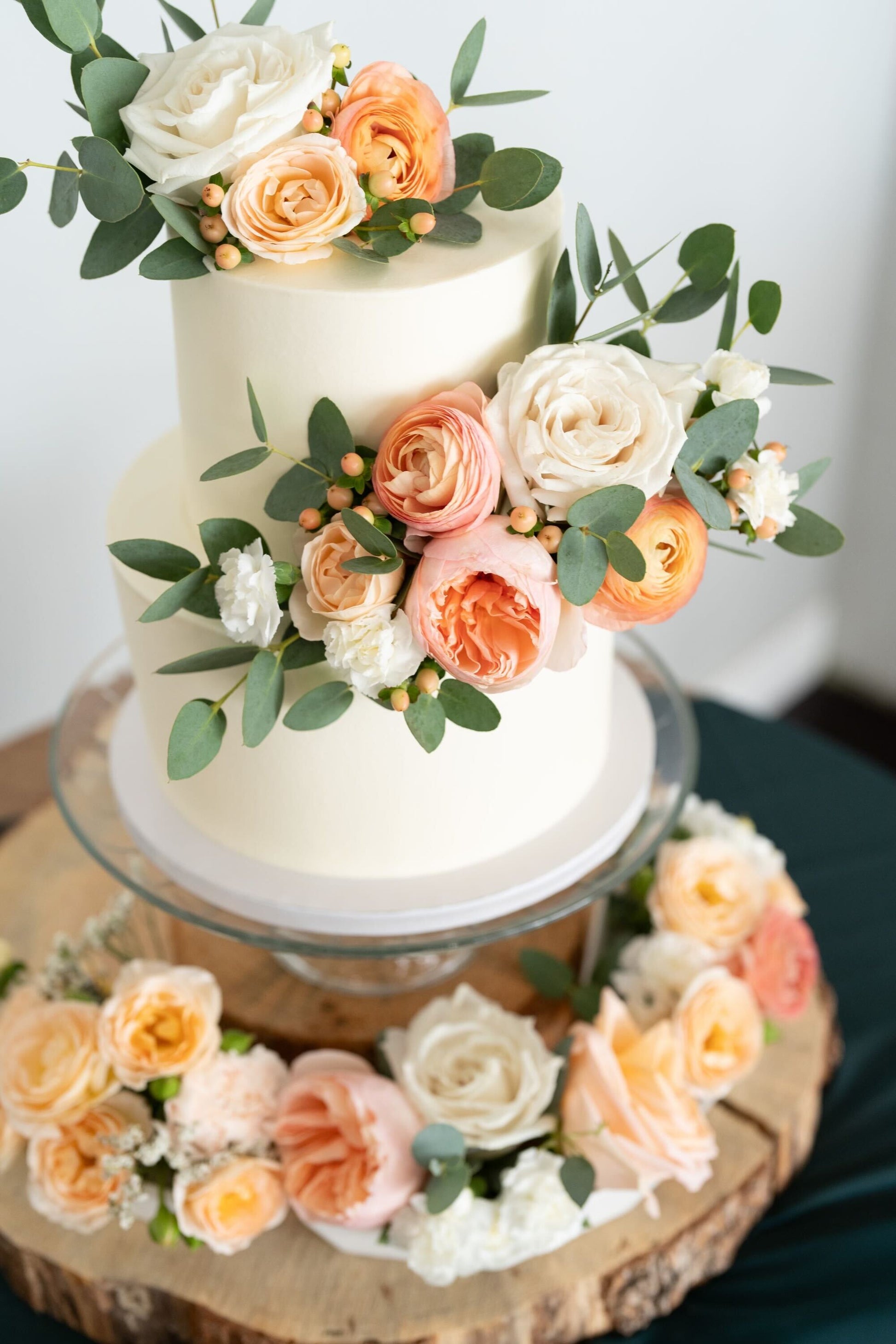 Simple Peach 2 Tier Wedding Cake - Fresh Flowers - Buttercream - Simple Elegant Wedding Cake